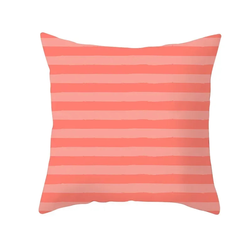 Axyaa Starfish Stripe Print Cushion Cover | Pink Coral Orange Home Decor Pillow Cover