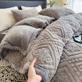 Axyaa Velvet Carved Duvet Set 4Pcs Bedding Set Plush Fleece Warm Softness