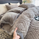 Axyaa Velvet Carved Duvet Set 4Pcs Bedding Set Plush Fleece Warm Softness