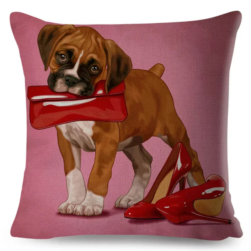 Axyaa Cartoon Dog Linen Pillowcase 45*45cm