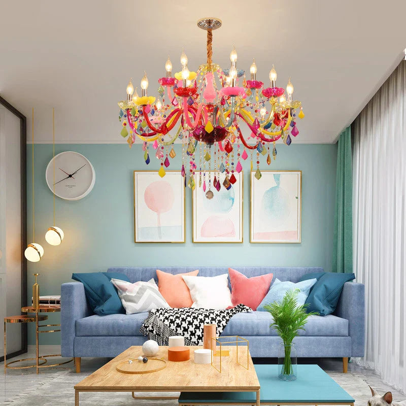 Axyaa Pink Crystal Pendent Lamp for Girls' Room and Luxurious Living Area