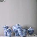 Axyaa Blue & White Ceramic Art Vase for Desktop Flower Arrangement and Hydroponic Plant Display