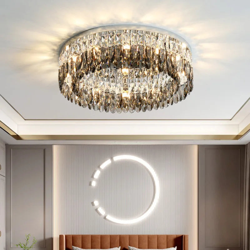 Modern Smoke Grey Crystal Ceiling Lights for Living Room, Kitchen, and Bedroom by Axyaa