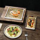 Axyaa Gold-Plated Ceramic Sushi Plate | Premium Tableware for Steak, BBQ, and More