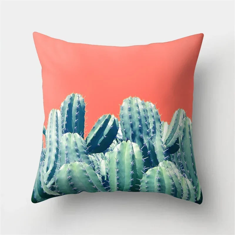 Axyaa Tropical Plant Green Leaves Cactus Pillowcase Living Room Sofa Cushion Cover