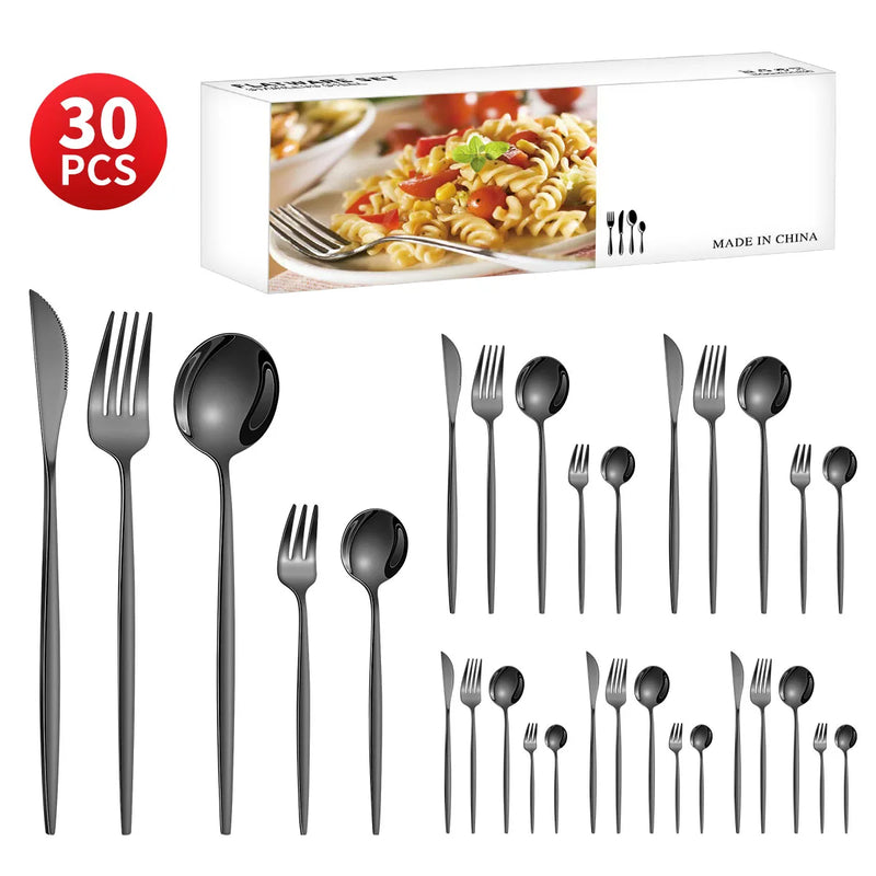 Axyaa 30-Piece Stainless Steel Cutlery Set for Dining Banquets