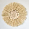 Axyaa Raffia Bead Wood Mirror: Acrylic Decorative Wall Hanging for Bedroom