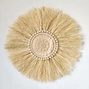 Axyaa Raffia Bead Wood Mirror: Acrylic Decorative Wall Hanging for Bedroom
