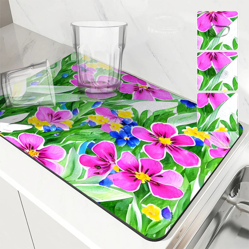 Axyaa Flower Drain Mat: Quick-Dry Absorbent Kitchen & Bathroom Pad