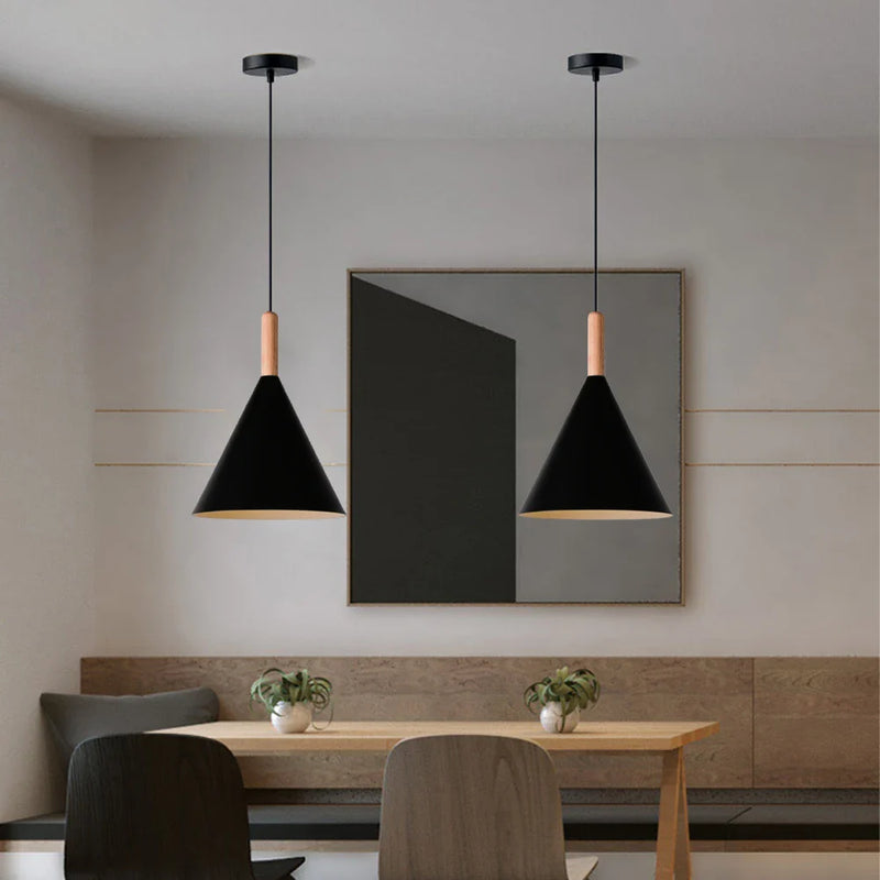 Axya Nordic Wood Aluminum Pendant Lights E27 Hanging Lamps