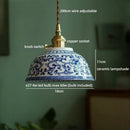 Axyaa Ceramic Japanese LED Pendant Light with Blue Pattern, 2m Wire