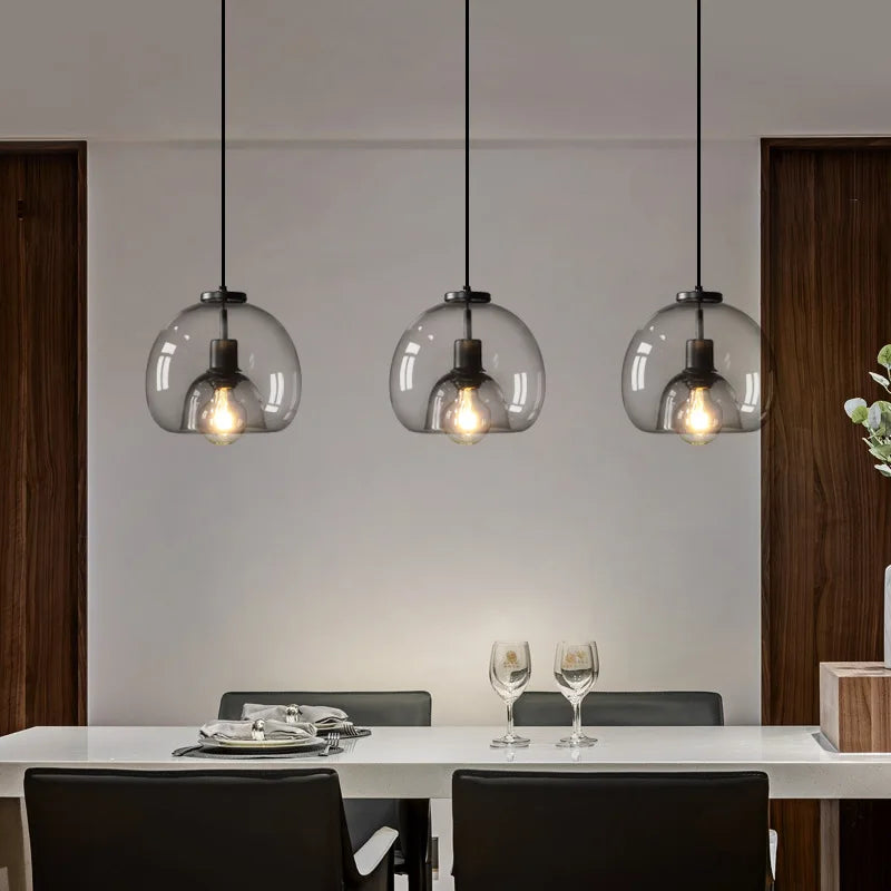 Axyaa Smoke Gray Glass Pendant Light Chandelier for Kitchen Island