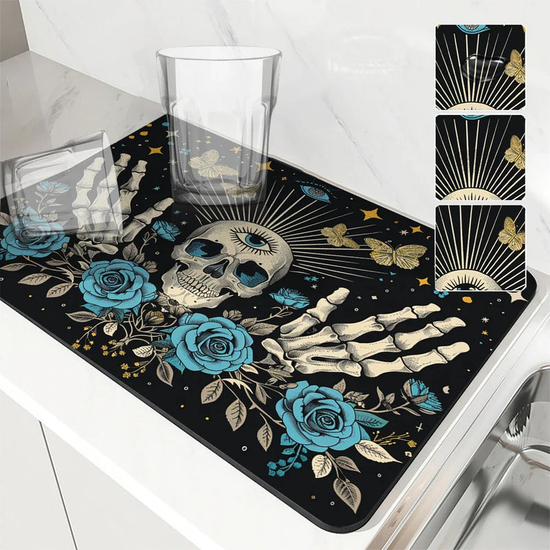 Axyaa Halloween Plants Kitchen Mat Absorbent and Antiskid Dish Drying Pad