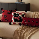 Axyaa Red New Year Kitten Pillow Cover for Living Room Sofa, Car Seat Cushion