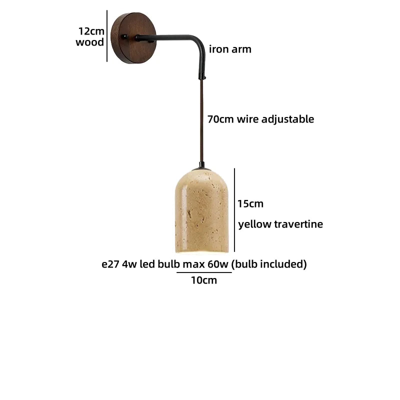 Axyaa White Glass Wall Lights with Yellow Stone Art - Pull Chain Switch, LED, Wabi Sabi Style