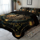 Axyaa Celestial Sun Moon Duvet Cover Set, Golden Astrological Design Bedding