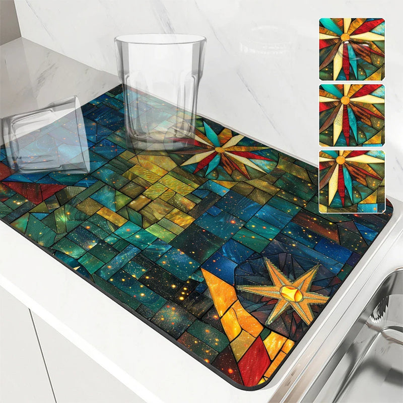 Kitchen Draining Mat Geometric Figures Quick Dry Bathroom Drain Pad by Axyaa