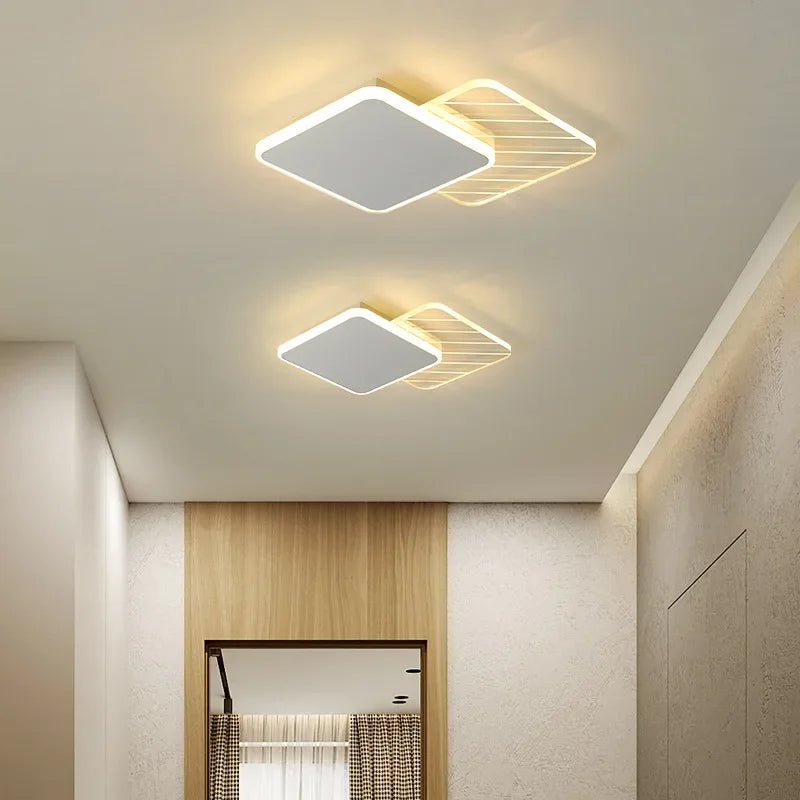 Axya LED Aisle Ceiling Light: Modern Golden White Chandelier for Corridor, Balcony, Kitchen & Bathroom