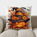 Axyaa Halloween Witch Hat & Pumpkin Decor Pillow Cover for Sofa, Bedroom, Car