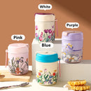 Axyaa Flower Pattern Stainless Steel Braised Flask with Folding Spoon