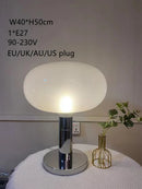 Axyaa Zen Japanese Table Lamp: Chrome Metal Body, White Glass Shade