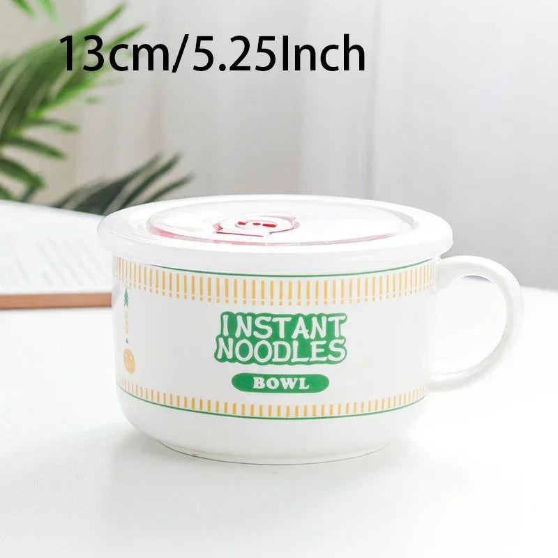 Axyaa Ceramic Noodle Bowl with Lid - Large Capacity Soup & Salad Lunch Box