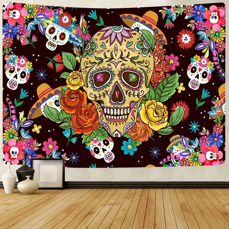 Axyaa Day of the Dead Sugar Skull UV Tapestry Wall Art