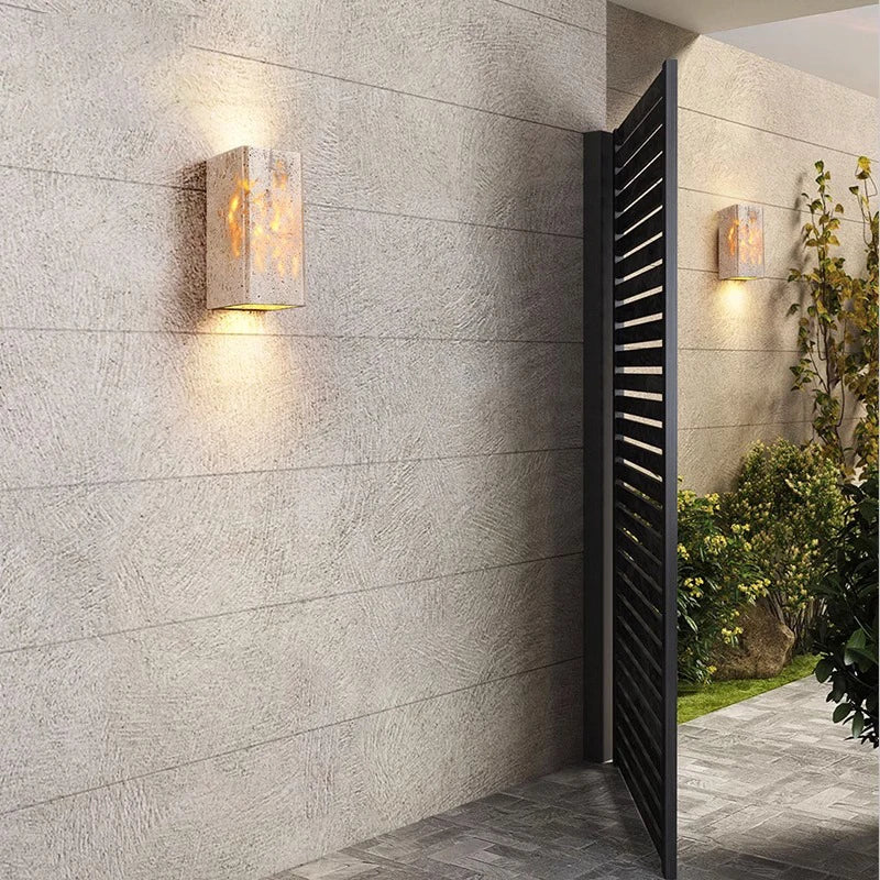 Axya Waterproof LED Garden Light for Courtyard, Designer Outdoor Wall Lamp, Yellow Travertine Stone Lights