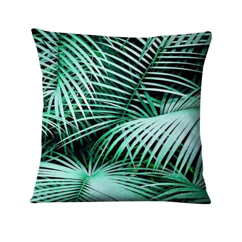 Axyaa Tropical Palm Leaf Print Cushion Cover for Living Room, Bedroom, and Car