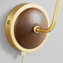 Axyaa Gold Brass Wall Light With Wood Sconce, E27 Bulb, White Ceramics