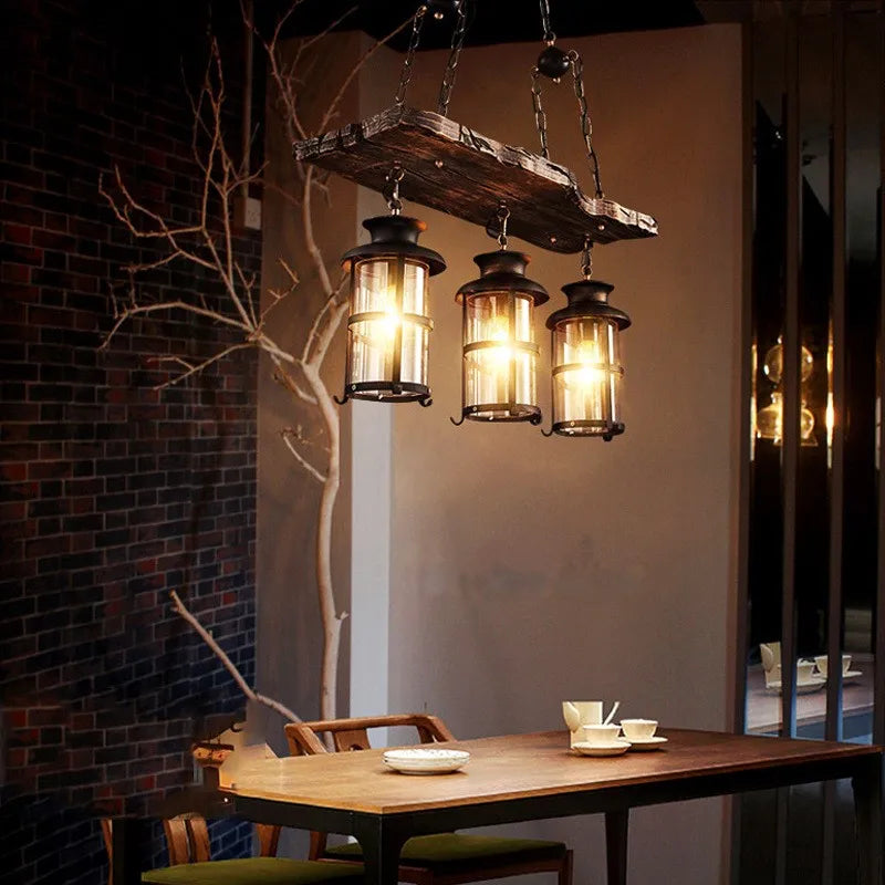 Axyaa Retro Industrial Wood Iron LED Pendant Lights - Bar Cafe Decoration Suspend Lamps