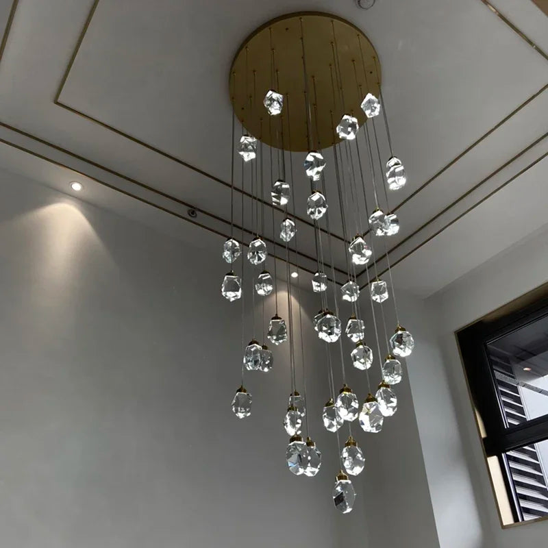 Axyaa Luxury Gold Crystal Chandelier - LED Lighting for Large Living Rooms and Staircases