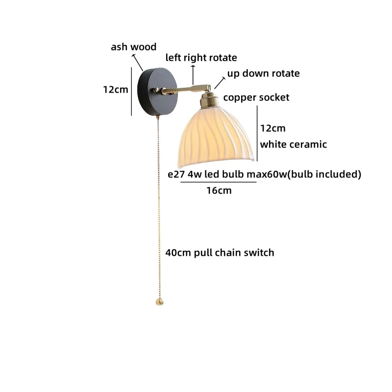 Axyaa White Ceramic LED Wall Sconce: Modern Nordic Decor Wall Lamp Sconce