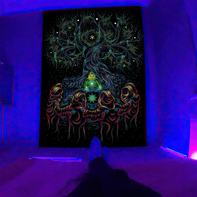 Axyaa Black Light Tapestry for UV Reactive Psychedelic Vibe