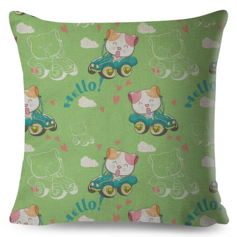 Axyaa Cat Cushion Cover: Decorative Linen Pillow for Home, Sofa, Children's Room