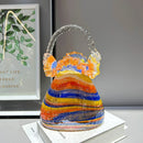 Axyaa Glass Craft Vase Basket Handbag Set | Home Decoration Floral Arrangement Accessory