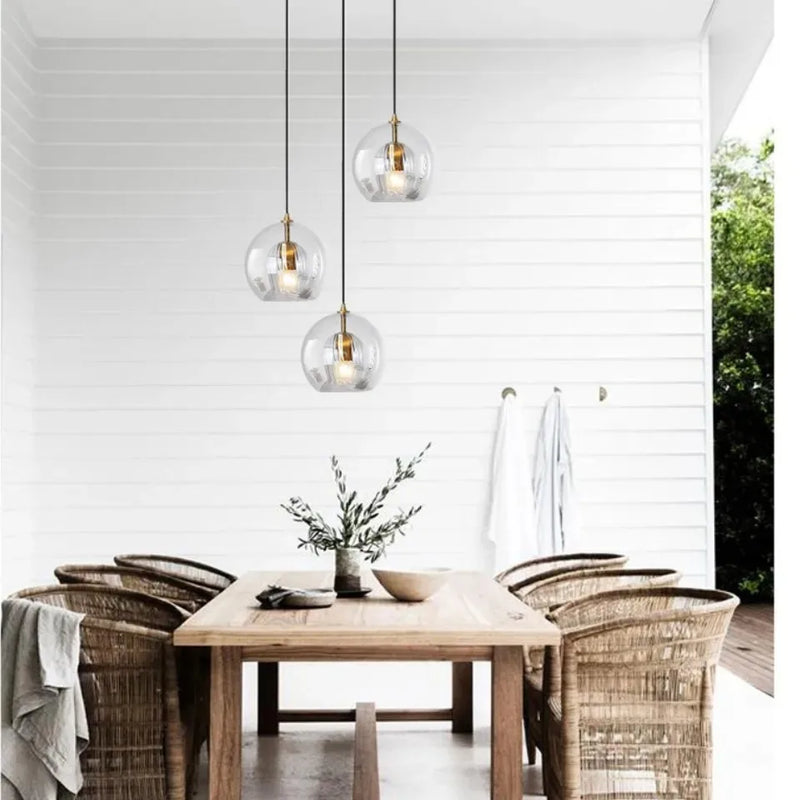 Axyaa Glass Amber/Clear LED Pendant Light for Kitchen Living Room, Modern Industrial Fixture