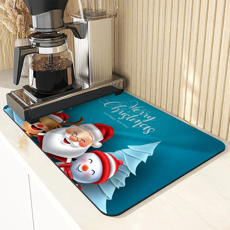 Axyaa Christmas Kitchen Drying Mat Large Absorbent Anti-slip Draining Pad
