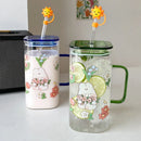 Axyaa Kawaii Animal Glass Cups With Lid - Cute Drinkware for Tea, Juice, and More