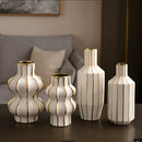 Modern Ceramic Flower Arrangement in White Black Gold Vases by Axyaa