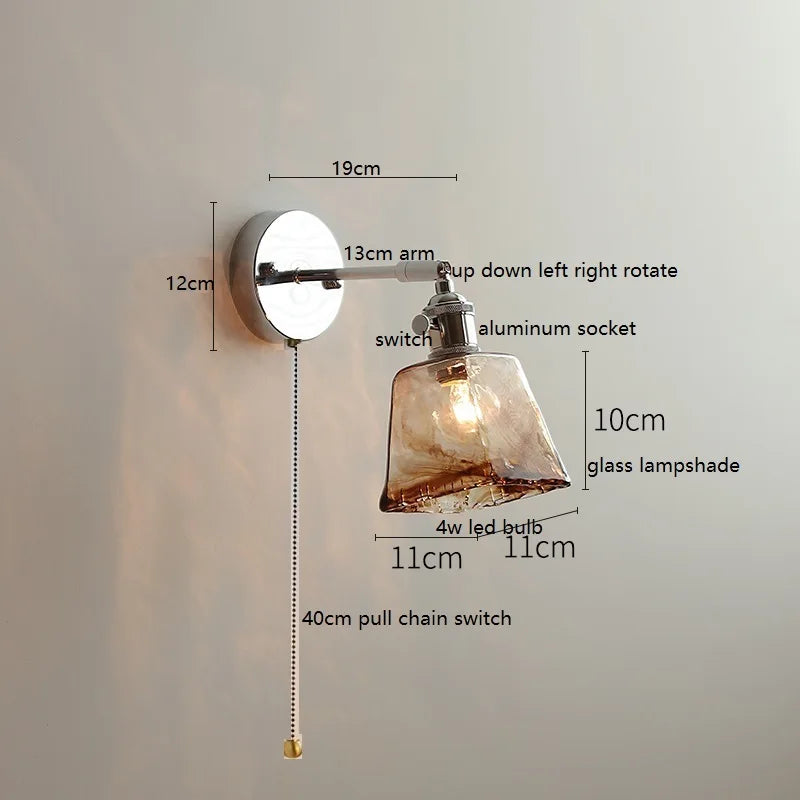Axyaa Clear Glass LED Bathroom Mirror Wall Light, Modern Nordic Iron Metal Switch Fixtures