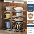 Adjustable Pot Holder with Storage Shelf for Pots, Lids, Pans, and Seasoning Bottles by Axyaa