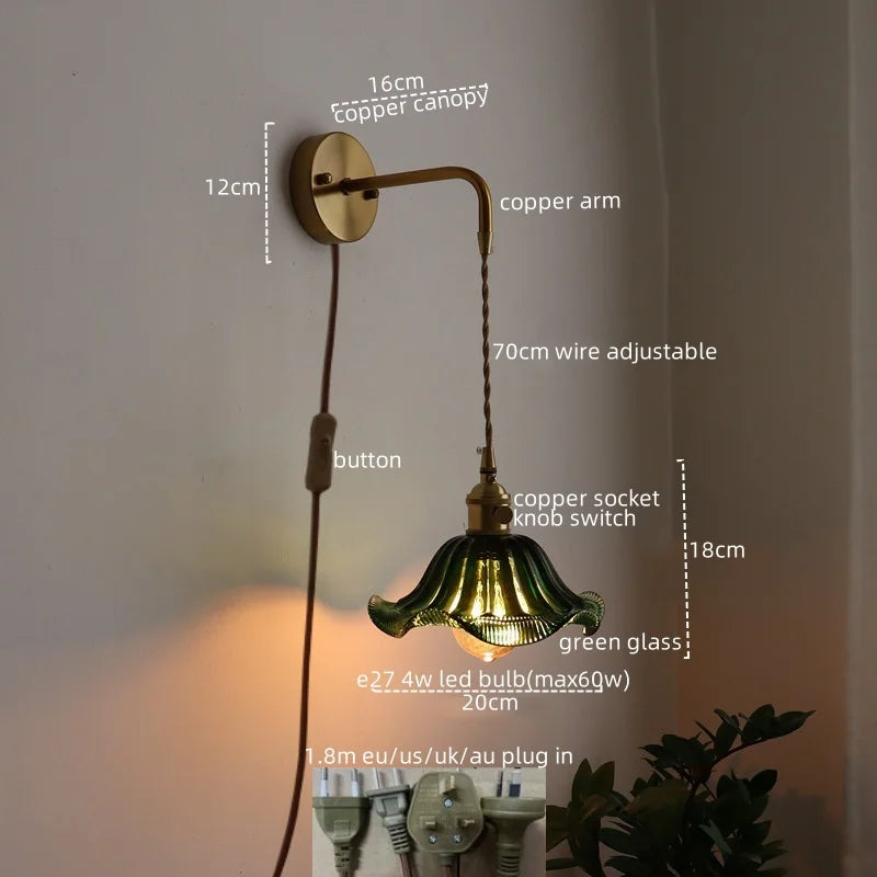Axyaa Nordic LED Wall Sconce Glass Copper Light for Home Decor & Living Room