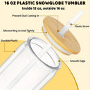 Axyaa Double Wall Snowglobe Cups with Straw Hole - Clear Drinkware Gift