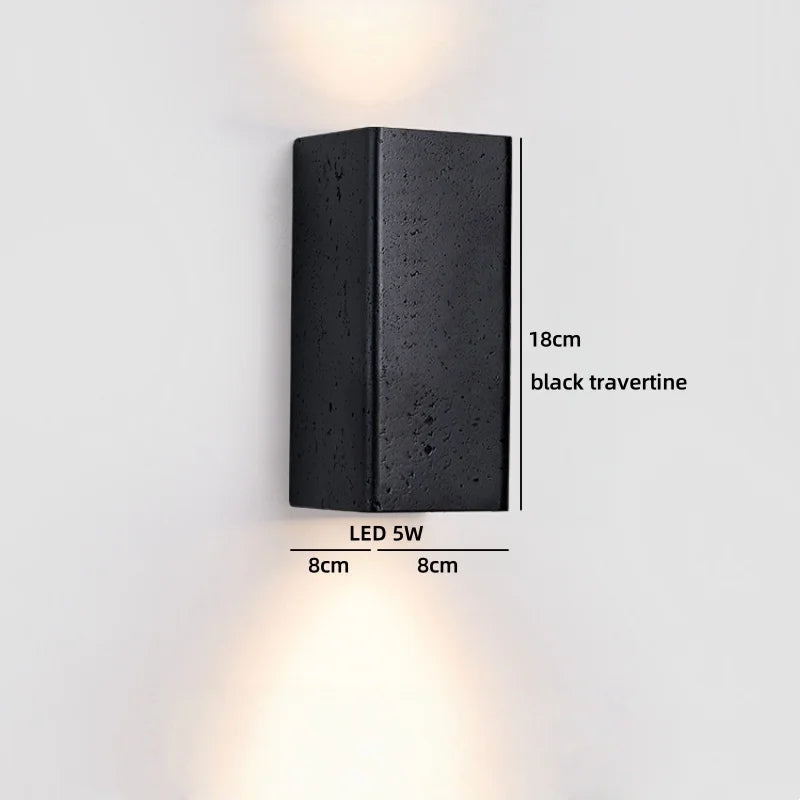 Axyaa Black Travertine Stone LED Wall Light for Chic Indoor Decor
