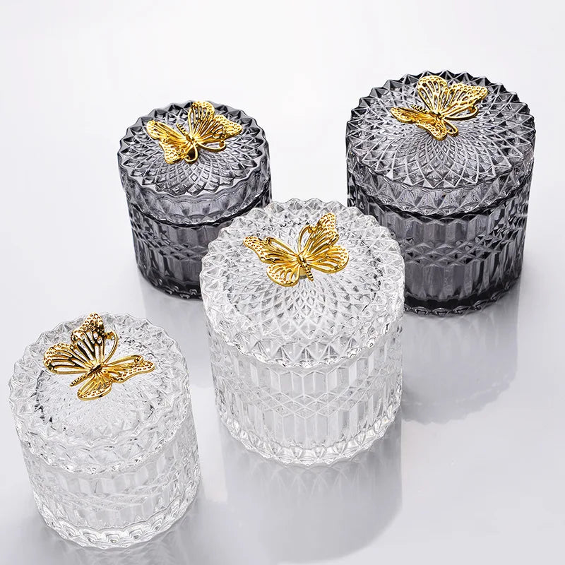 Axya Glass Jewelry Box Candy Jar Home Organizer Butterfly Design