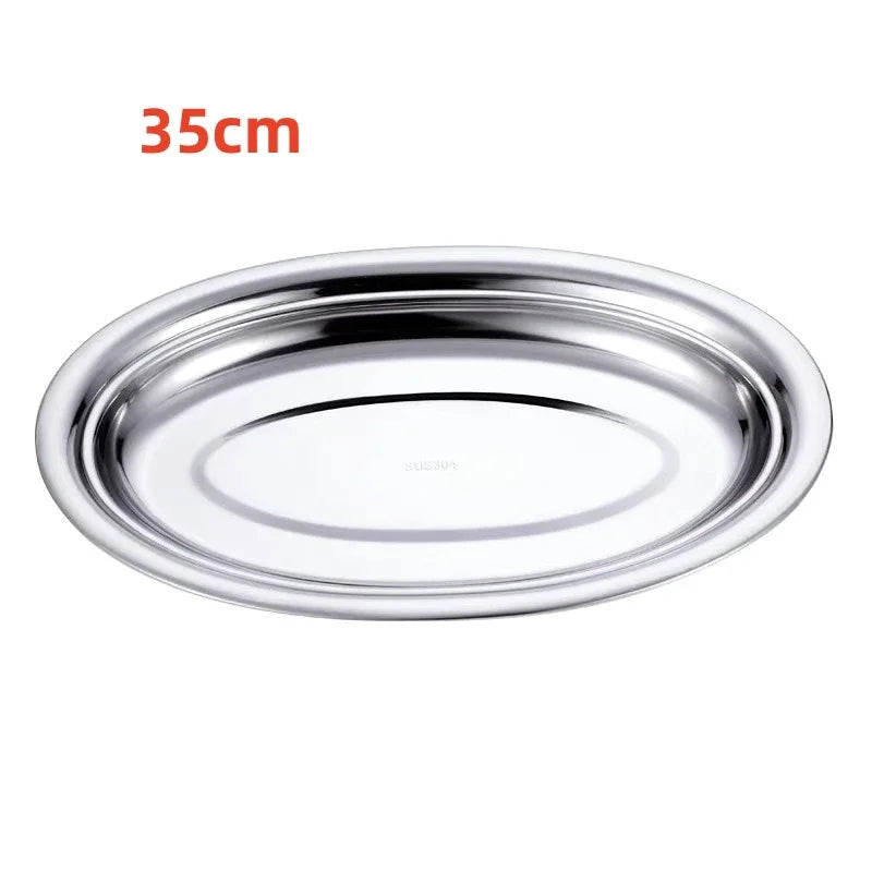 Axyaa Stainless Steel Oval Fish Plate for Dining, Sushi, Snacks, and Desserts