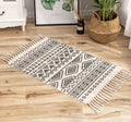 Axyaa Cotton Linen Tassel Rug Carpets for Home Decor - Boho Ethnic Anti-slip Floor Mat