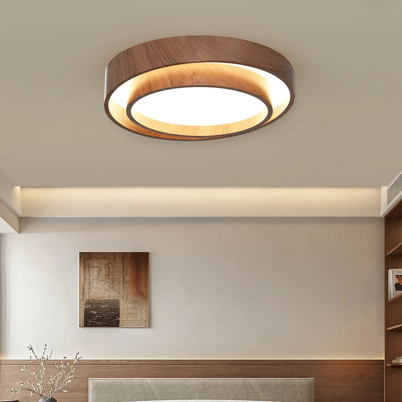 Axyaa Circular Walnut Wood LED Ceiling Chandelier - Home Decor Ceiling Fixtures