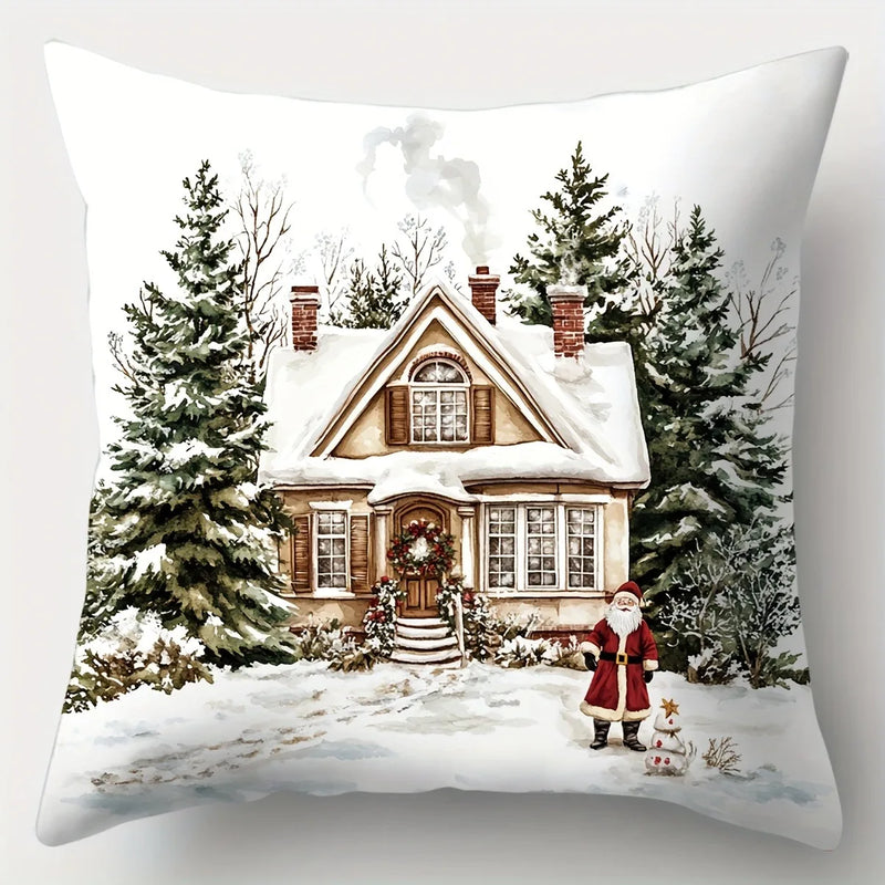 Axyaa Winter Snow Hut Pillow Cover, Festive Christmas Sofa Cushion Home Decor